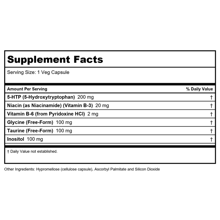 Now Foods 5-HTP Double Strength 200 mg 120 Vcaps - 0111 - Supplement Facts panel