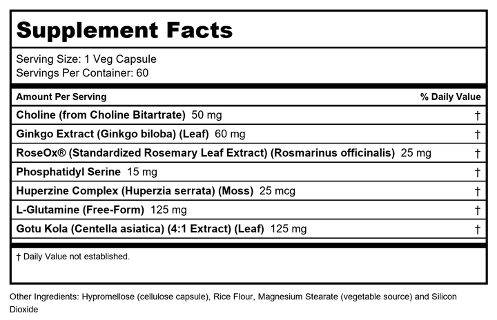 Now Foods Brain Elevate 60 Vcaps - 3303 - Supplement Facts panel