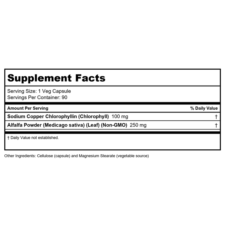 Now Foods Chlorophyll 100 mg 90 Vcaps - 2645 - Supplement Facts panel