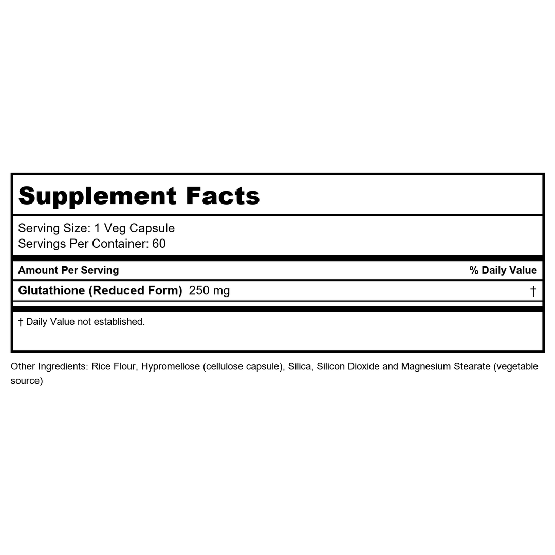 Now Foods Glutathione 250 mg 60 Vcaps - 0096 - Supplement Facts panel