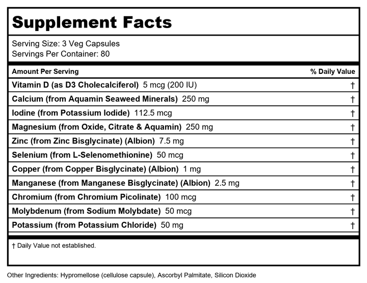 Now Foods Full Spectrum Mineral Caps 240 Vcaps - 1545 - 3 Pack - Supplement Facts panel