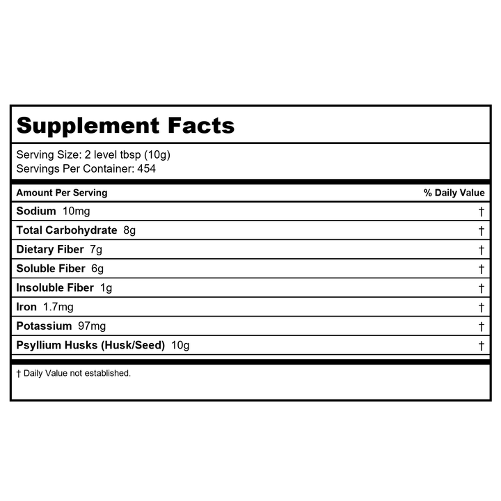 Now Foods Psyllium Husks Whole 10 Pounds - 5986 - Supplement Facts panel