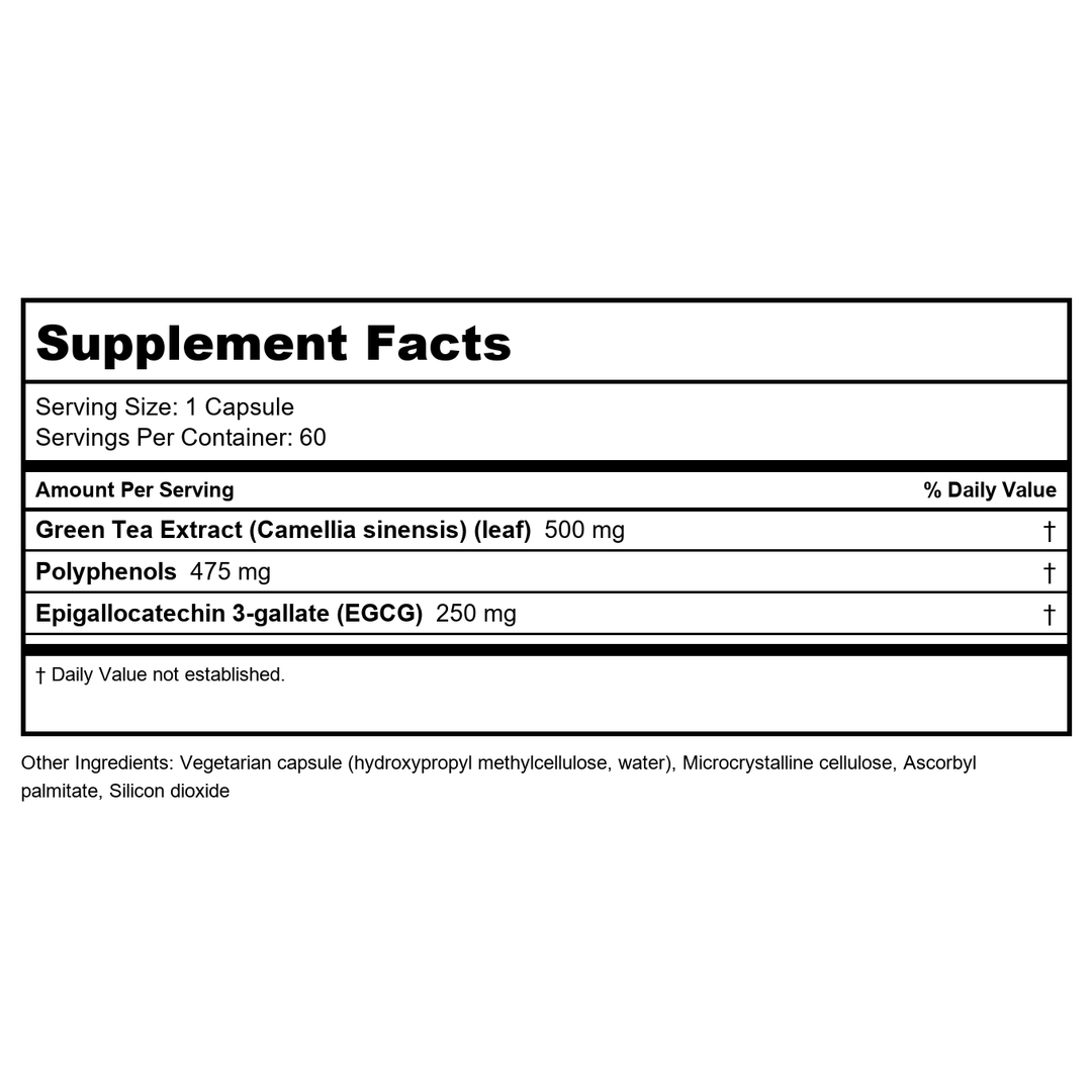 Klaire Labs Green Tea Extract 60 Capsules - Supplement Facts panel