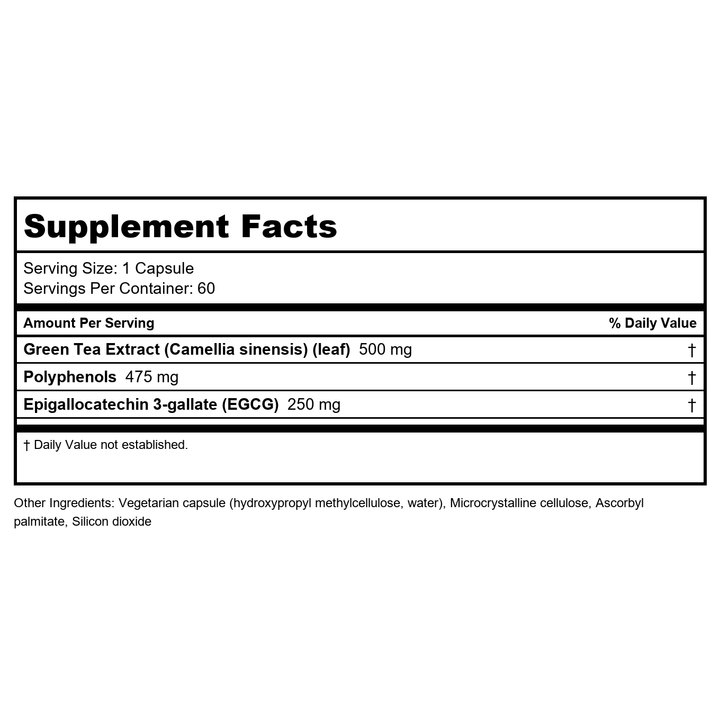 Klaire Labs Green Tea Extract 60 Capsules - Supplement Facts panel