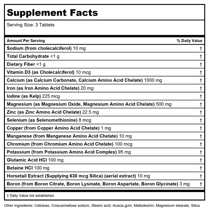 KAL Amino-Max 250 Tablets  74628 - Supplement Facts panel