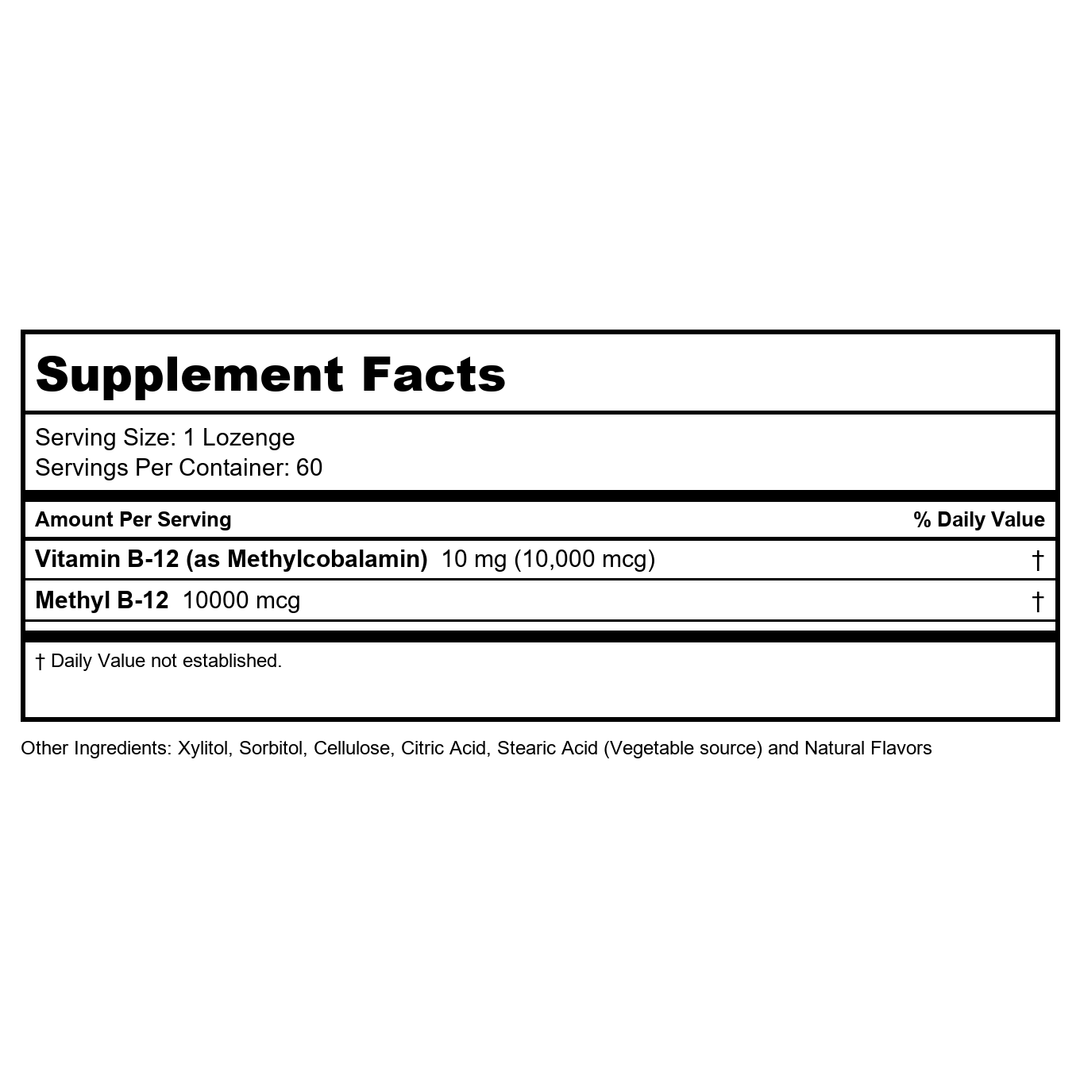 Now Foods Methyl B-12 10,000 mcg 60 Lozenges - 0501 - Supplement Facts panel