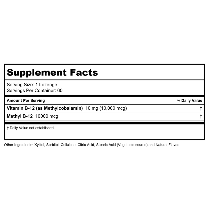 Now Foods Methyl B-12 10,000 mcg 60 Lozenges - 0501 - Supplement Facts panel