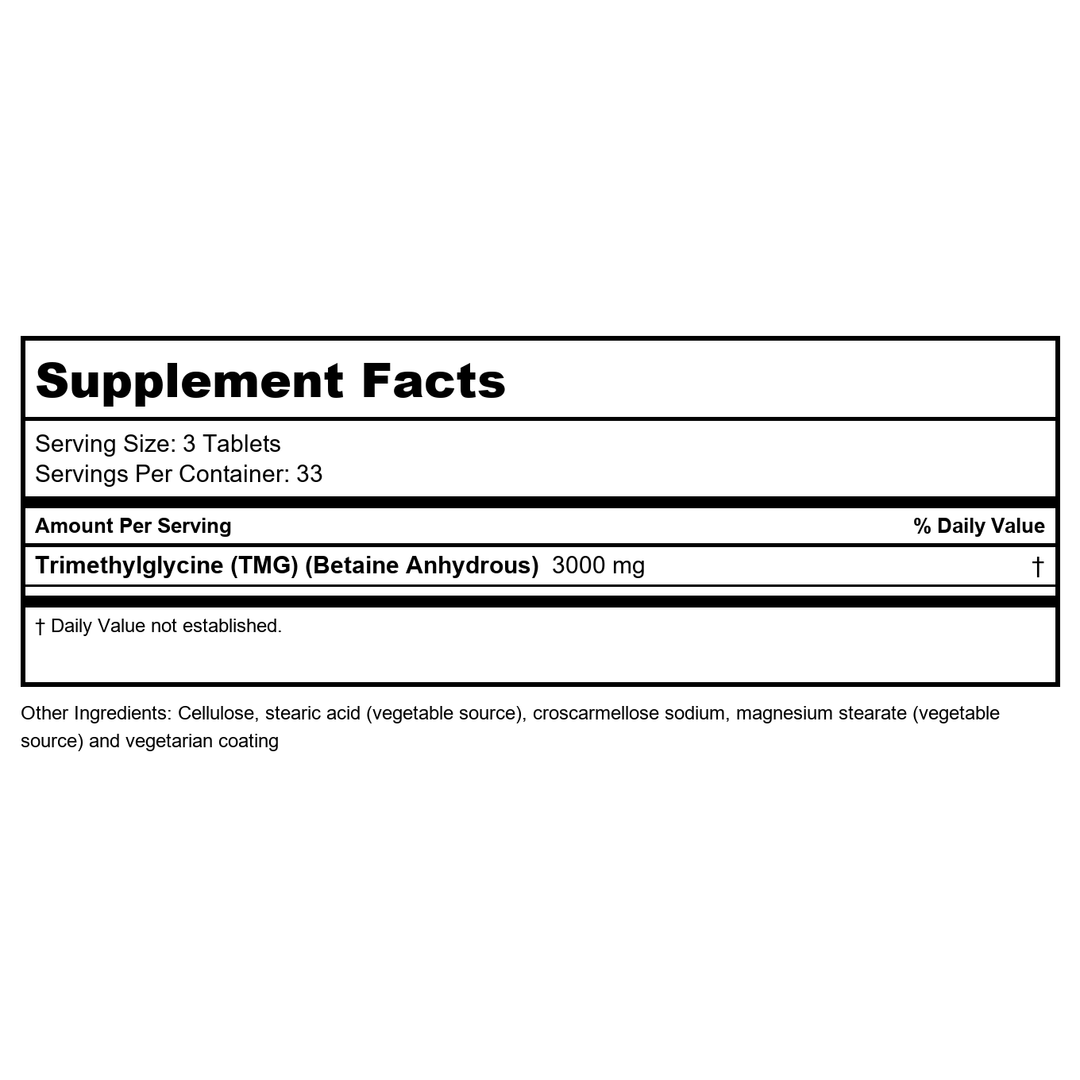 Now Foods TMG Trimethylglycine 1,000 mg 100 Tablets - 0494 - Supplement Facts panel