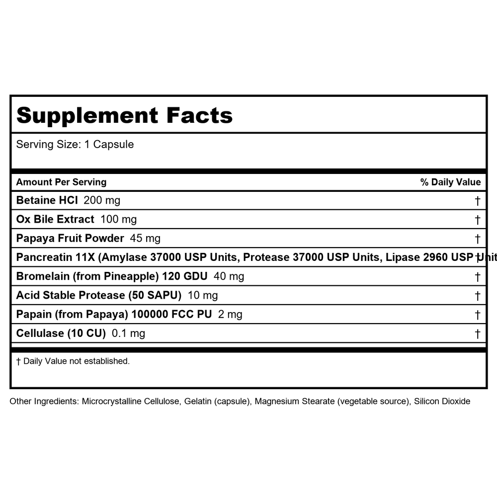 Now Foods Super Nutrition Complete Enzymes 90 Capsules - SU124 - Supplement Facts panel