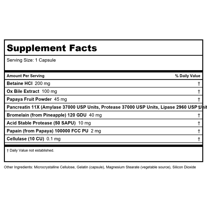 Now Foods Super Nutrition Complete Enzymes 90 Capsules - SU124 - Supplement Facts panel