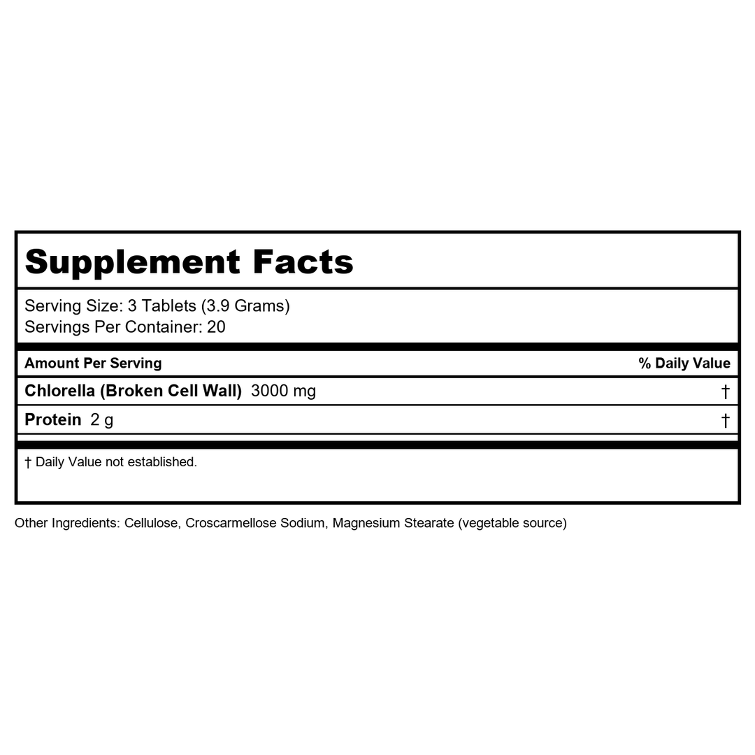 Now Foods Chlorella 1000 mg 60 Tablets - 2630 - Supplement Facts panel