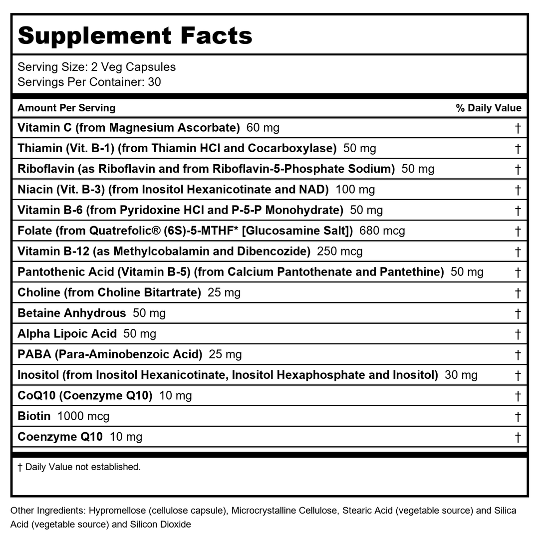 Now Foods Co-Enzyme B-Complex 60 Vcaps - 0406 - Supplement Facts panel