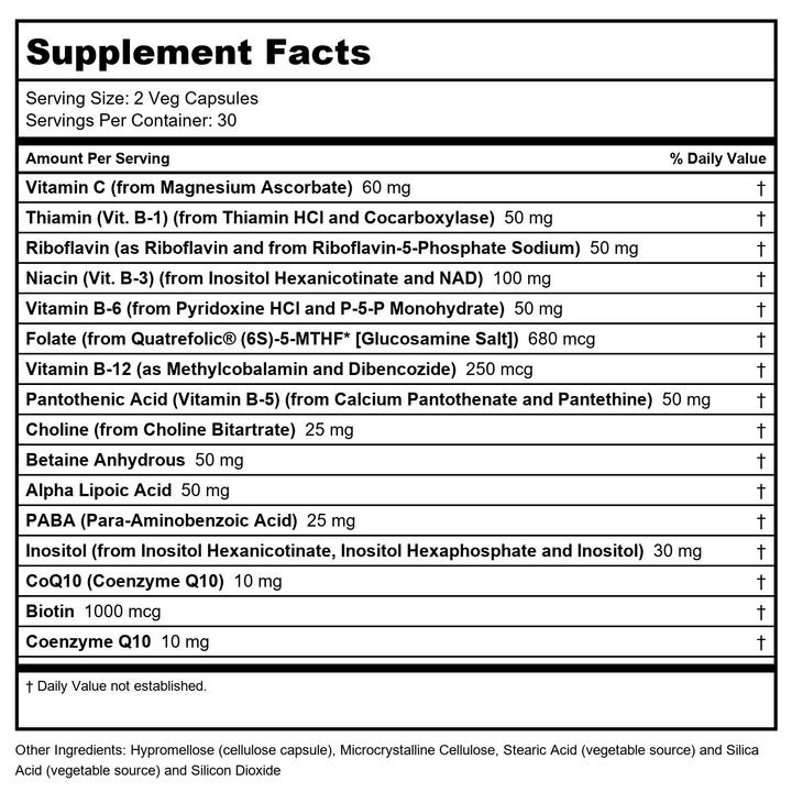 Now Foods Co-Enzyme B-Complex 60 Vcaps - 0406 - Supplement Facts panel