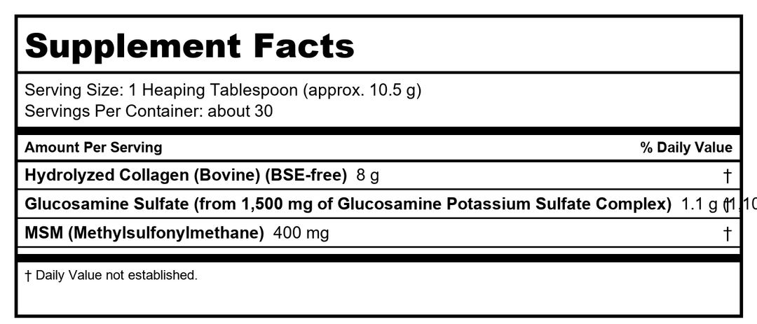 Now Foods Collagen Joint Support Powder 11oz - 3291 - Supplement Facts panel