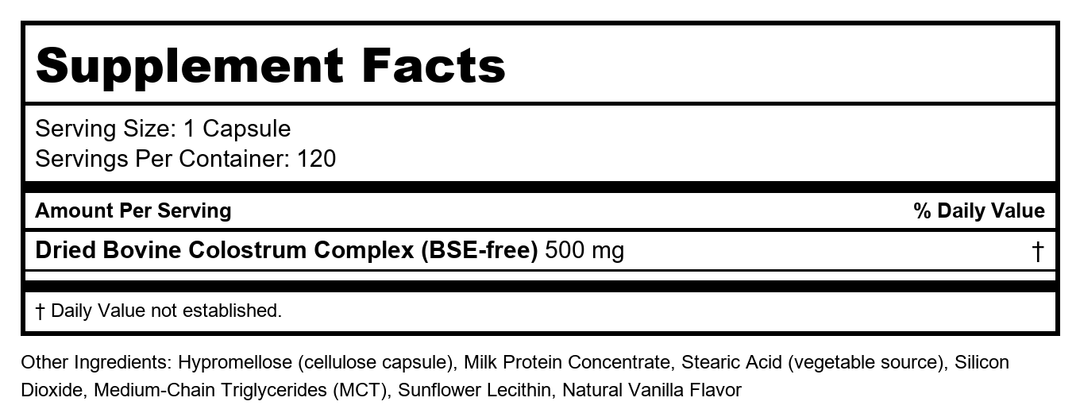 Now Foods Colostrum 500 mg 120 Vcaps - 3216 - Supplement Facts panel