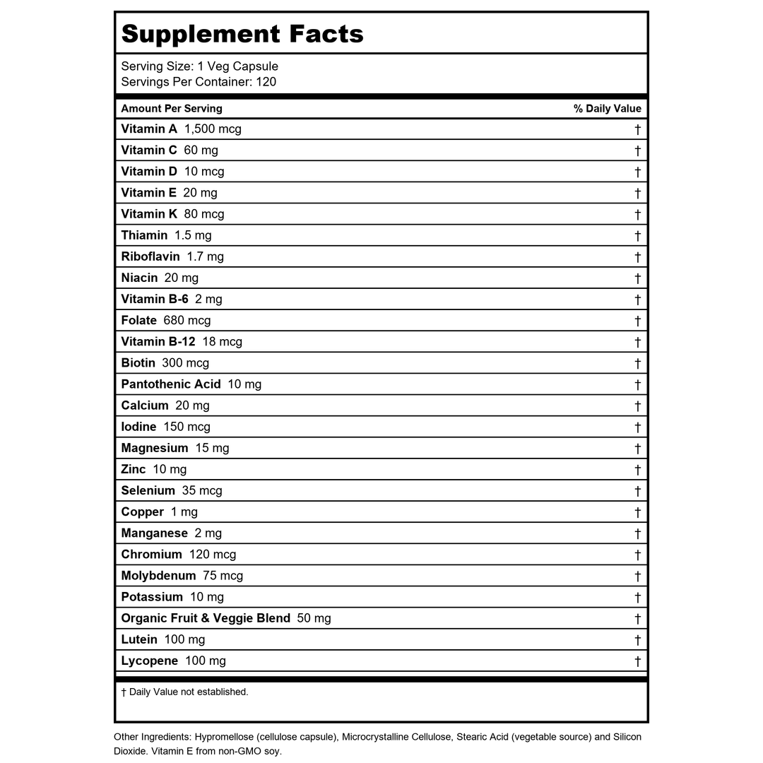 Now Foods Daily Vits 120 Vcaps - 3776 - Supplement Facts panel
