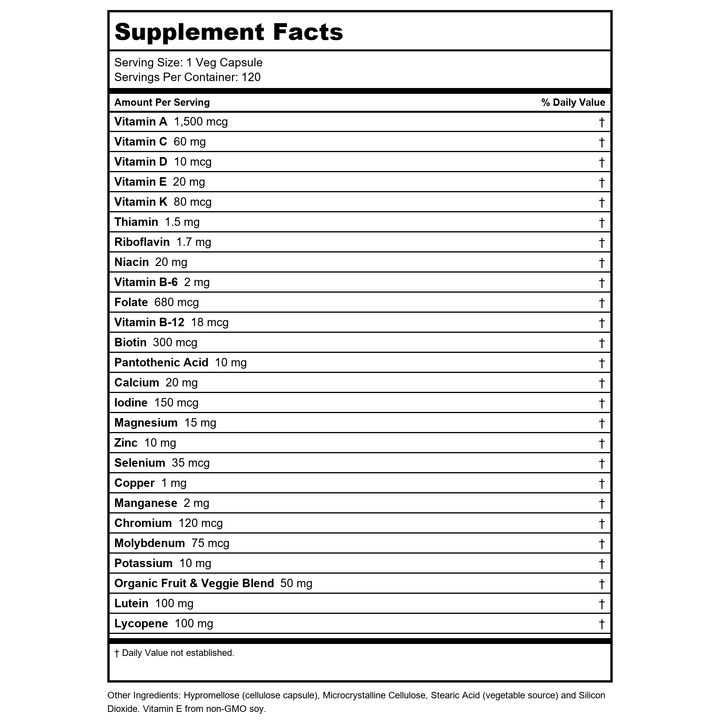 Now Foods Daily Vits 120 Vcaps - 3776 - Supplement Facts panel