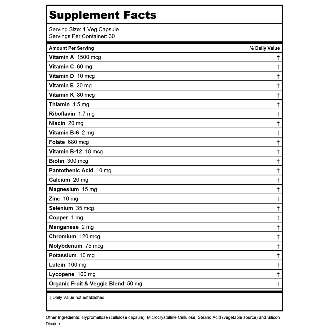 Now Foods Daily Vits 30 Vcaps - 3775 - Supplement Facts panel