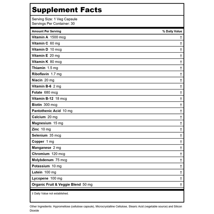 Now Foods Daily Vits 30 Vcaps - 3775 - Supplement Facts panel
