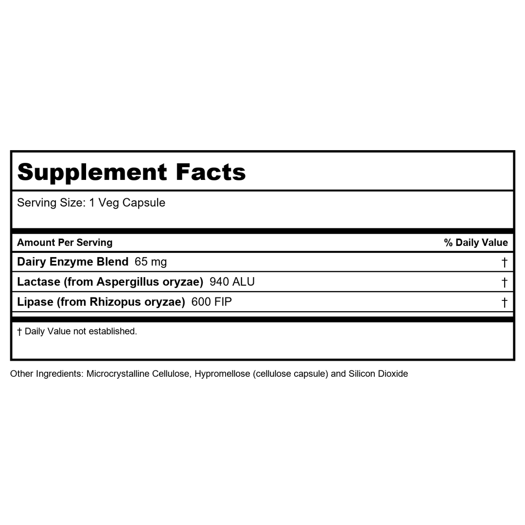 Now Foods Dairy Digest Complete 90 Vcaps - 2956 - Supplement Facts panel