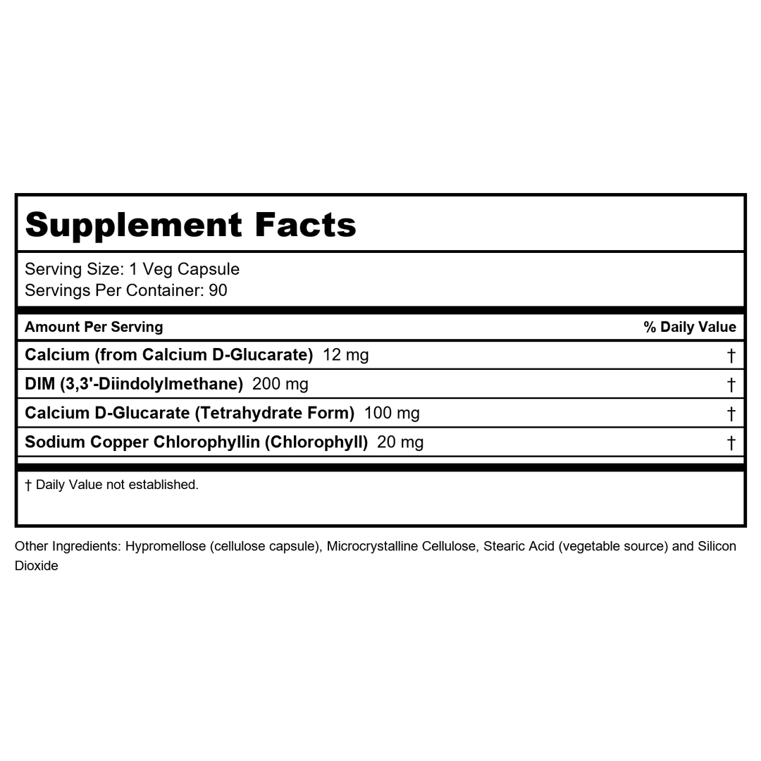 Now Foods DIM 200 Diindolylmethane 90 Vcaps - 3049 - Supplement Facts panel