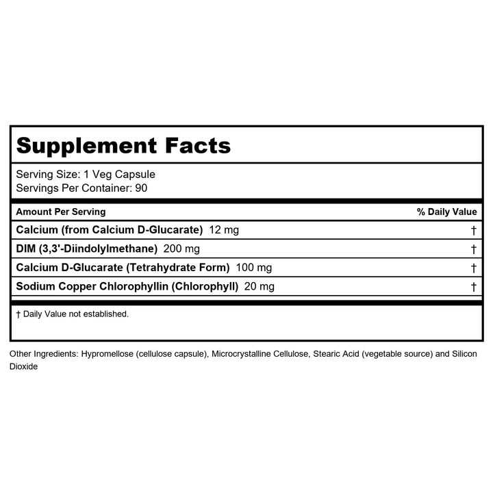 Now Foods DIM 200 Diindolylmethane 90 Vcaps - 3049 - Supplement Facts panel