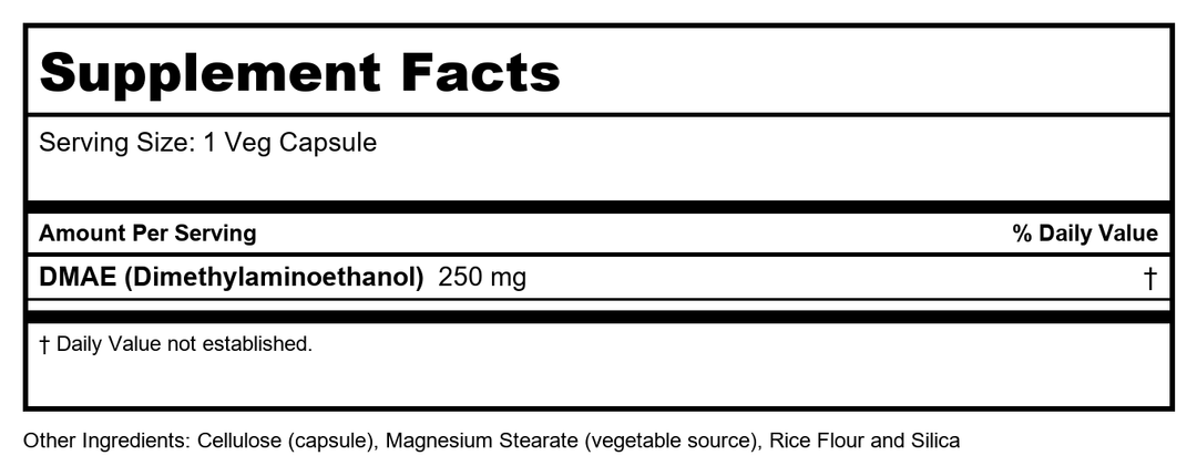 Now Foods DMAE 250 mg 100 Vcaps - 3090 - Supplement Facts panel