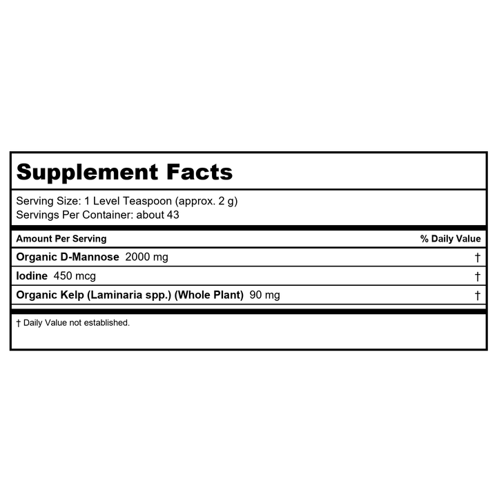 Now Foods D-Mannose Organic Pure Powder 3oz - 2810 - Supplement Facts panel
