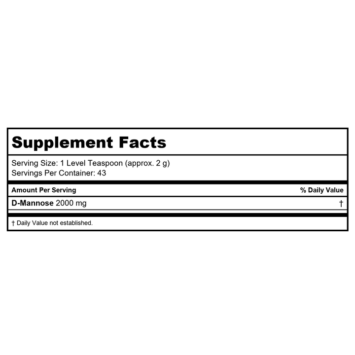Now Foods D-Mannose Pure Powder 6oz - 2809 - Supplement Facts panel