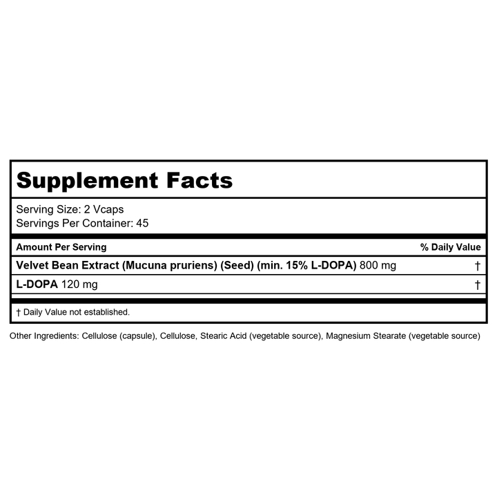Now Foods Dopa Mucuna 90 Vcaps - 3092 - Walmart Only - Supplement Facts panel