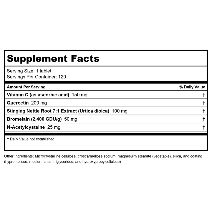 Metagenics Sinuplex 120 Tablets - 2 Pack - Supplement Facts panel