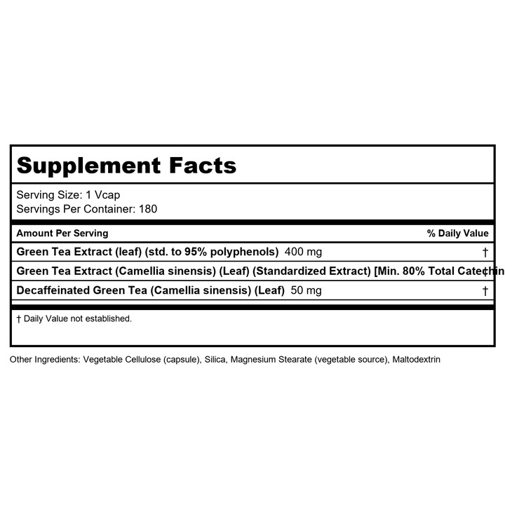 Now Foods EGCg Green Tea Extract 400 mg 180 Vcaps - 4757 - Supplement Facts panel