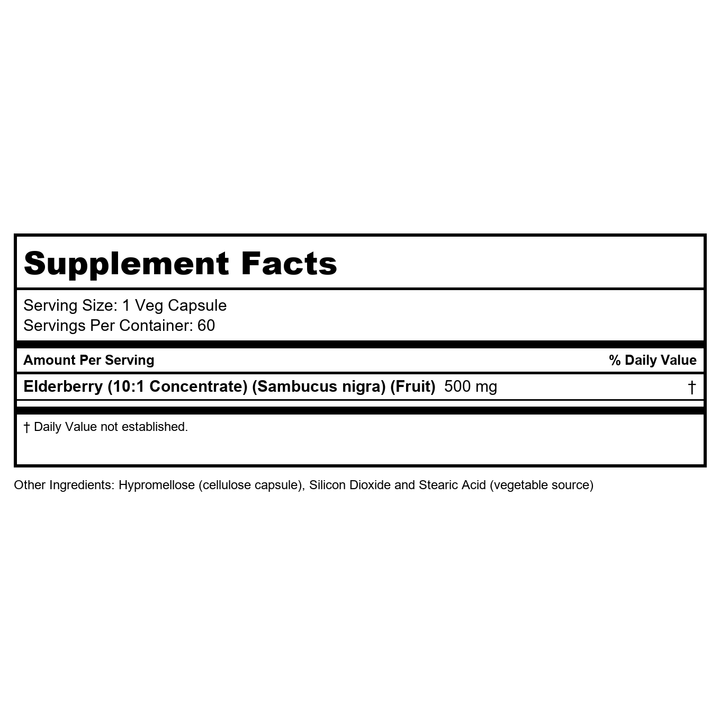Now Foods Elderberry 500 mg 60 Vcaps - 4667 - Supplement Facts panel