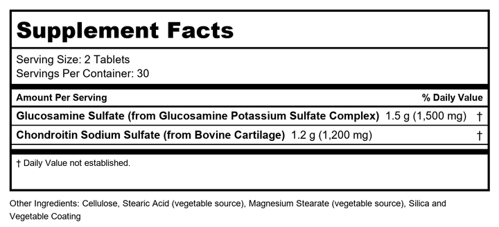 Now Foods Glucosamine &amp; Chondroitin Extra Strength 60 Tablets - 3242 - Supplement Facts panel