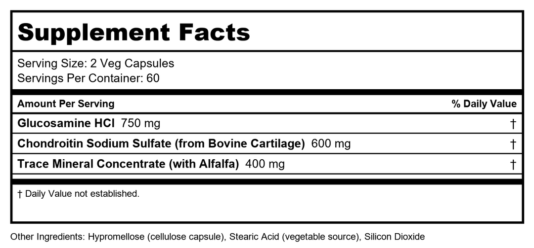 Now Foods Glucosamine &amp; Chondroitin with Trace Minerals 120 Vcaps - 3228 - Supplement Facts panel