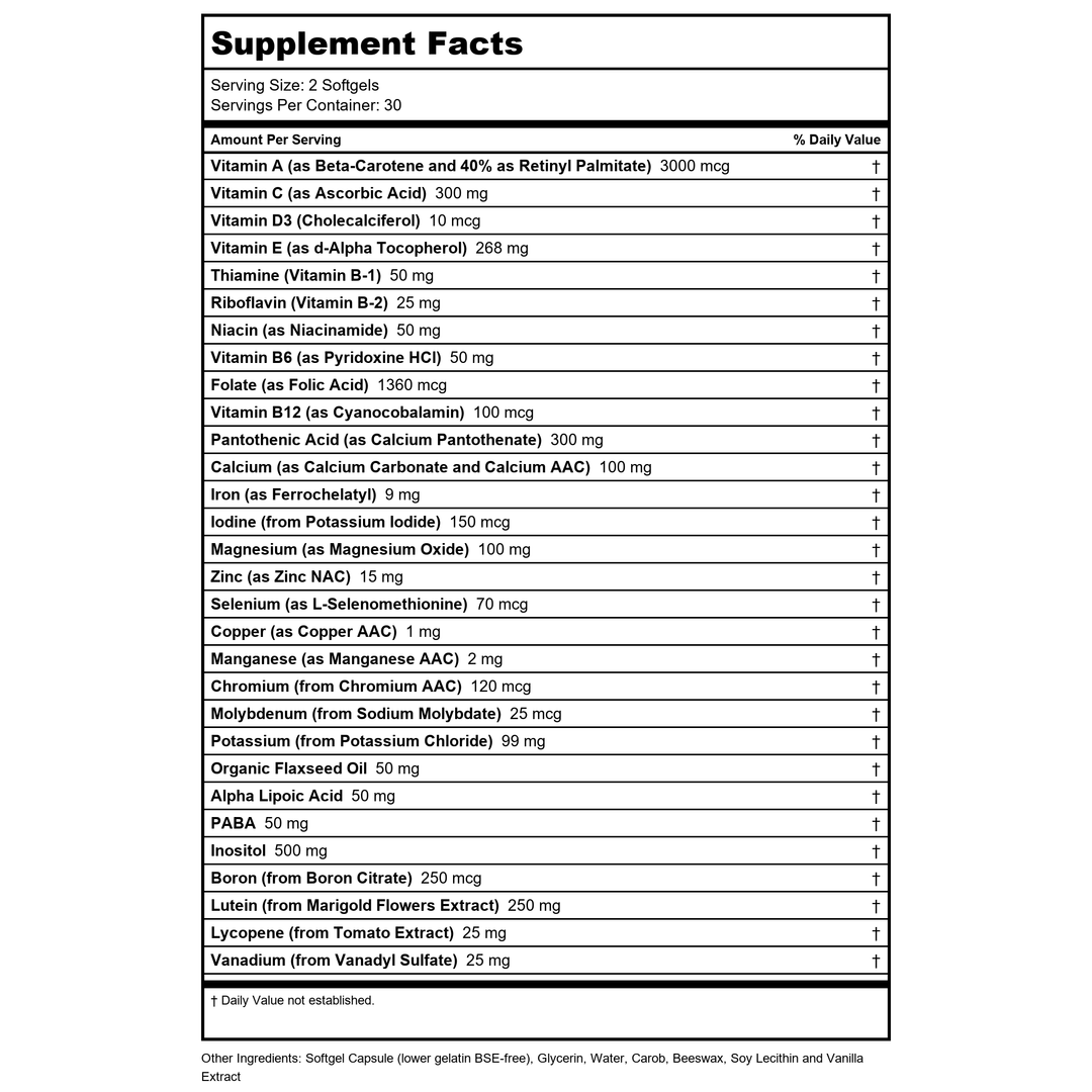Now Foods Liquid Multi Gels 60 Softgels - 3816 - Supplement Facts panel