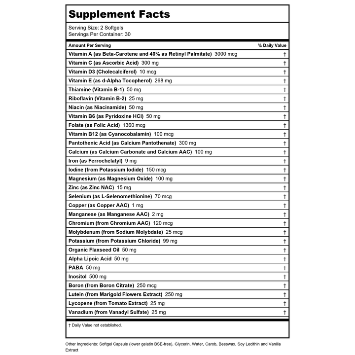 Now Foods Liquid Multi Gels 60 Softgels - 3816 - Supplement Facts panel
