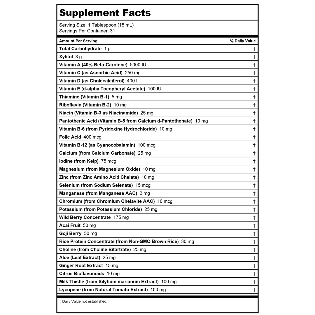 Now Foods Liquid Multi Wild Berry Flavor 16oz - 3773 - - Supplement Facts panel