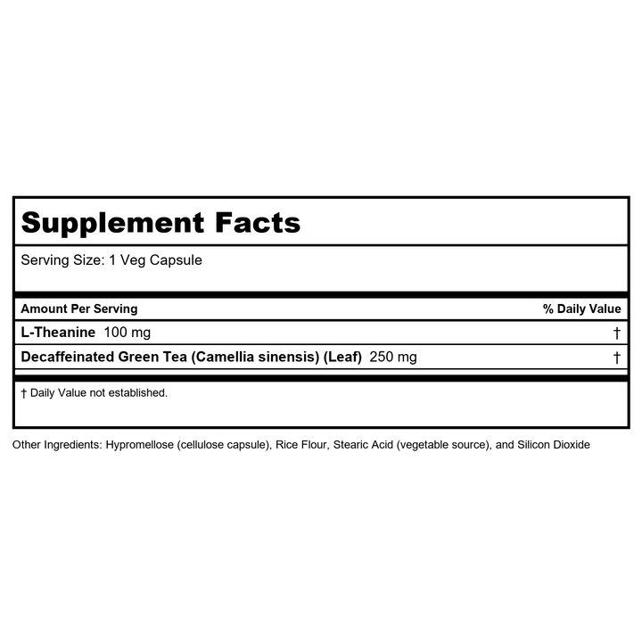 Now Foods L-Theanine 100 mg 90 Vcaps - 0145 - Supplement Facts panel
