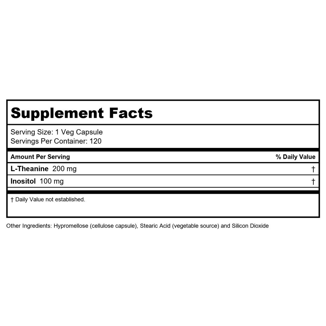 Now Foods L-Theanine Double Strength 200 mg 120 Vcaps - 0148 - Supplement Facts panel