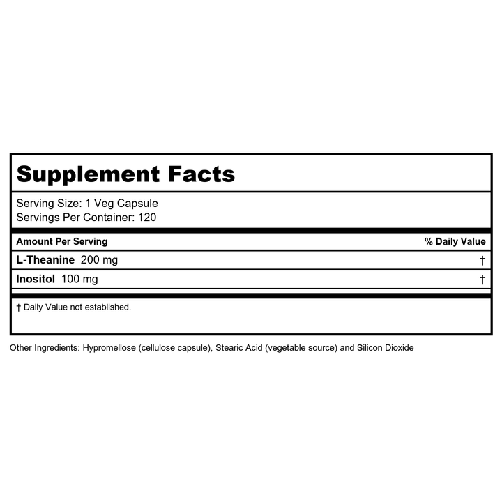 Now Foods L-Theanine Double Strength 200 mg 120 Vcaps - 0148 - Supplement Facts panel