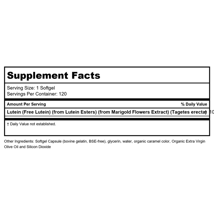 Now Foods Lutein 10 mg 120 Softgels - 3057 - Supplement Facts panel