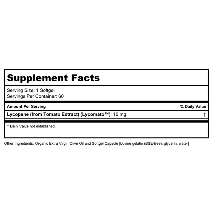 Now Foods Lycopene 10 mg 60 Softgels - 3060 - Supplement Facts panel