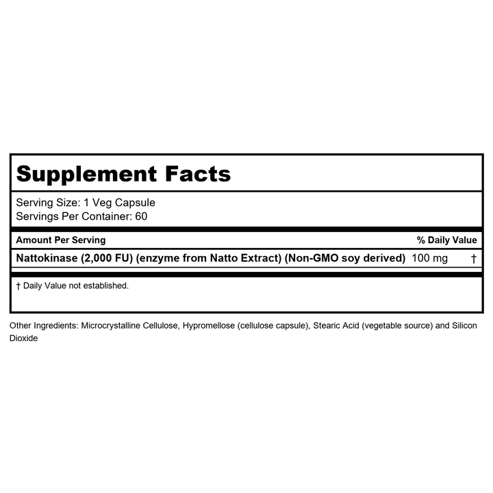 Now Foods Nattokinase 100 mg 60 Vcaps - 3140 - Supplement Facts panel