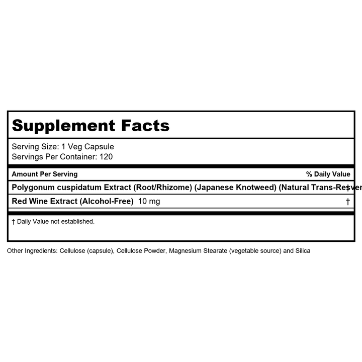 Now Foods Natural Resveratrol 200 mg 120 Vcaps - 3354 - Supplement Facts panel