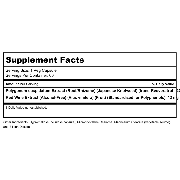 Now Foods Natural Resveratrol 200 mg 60 Vcaps - 3353 - Supplement Facts panel