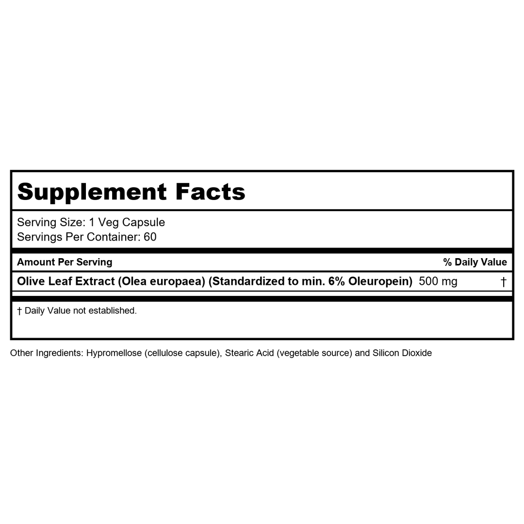Now Foods Olive Leaf Extract 500 mg 60 Vcaps - 4723 - Supplement Facts panel