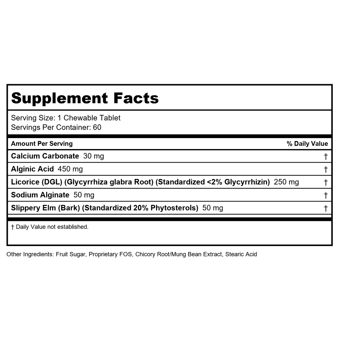 Rx Vitamins Acid Block 60 Chewable Tabltet - Supplement Facts panel