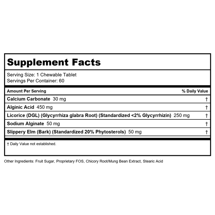 Rx Vitamins Acid Block 60 Chewable Tabltet - Supplement Facts panel
