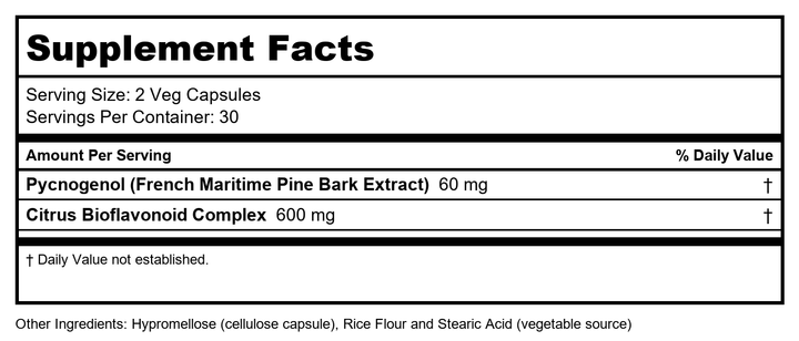 Now Foods Pycnogenol 30mg 60 Vcaps - 3264 - Supplement Facts panel